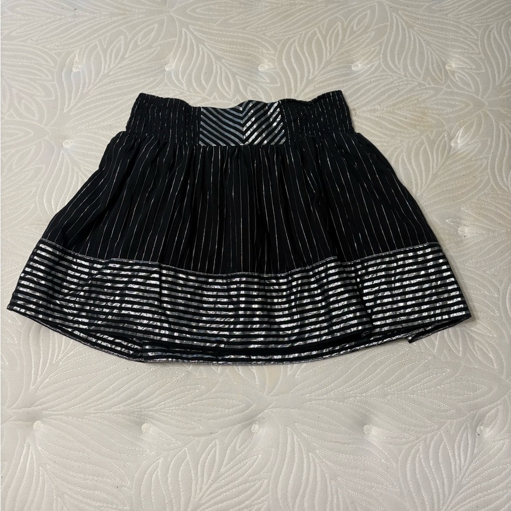 Candie's M‎ Striped Black Silver Sparkle Mini Skirt Flair Lined Y2K Trendy Glam